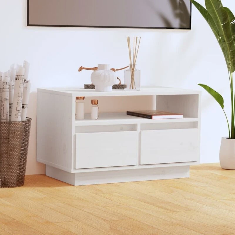 Image of VIDAXL TV Cabinet White 60x35x37cm Solid Wood Pine Vidaxl 8720286842379
