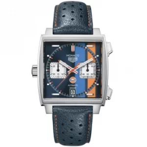 Image of TAG Heuer Monaco Gulf Mens Square Blue Strap Watch