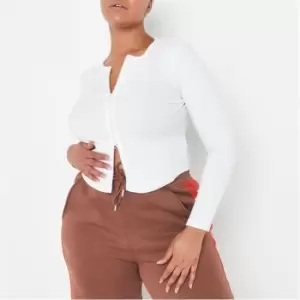 Image of Missguided Plus Size Zip Through Rib Top - White