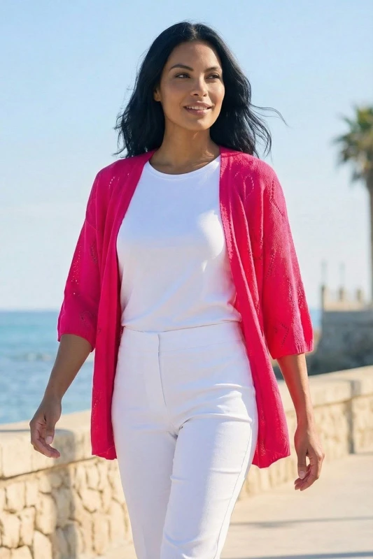 Image of Roman Womens Pointelle Heart Knit Cardigan in Pink Size: Small Pink Female S