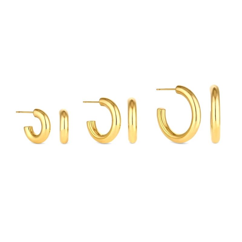Image of Mood Gold Stainless Steel Hoop Earrings - Pack of 3 Hoop Earrings One Size Gold 87932310000