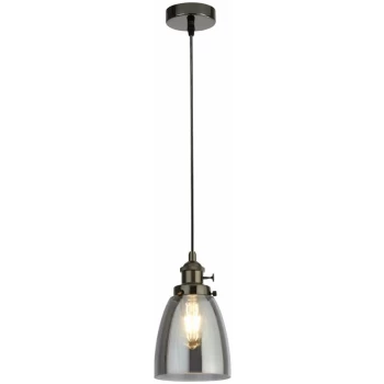 image of Searchlight - 1 Light Pendant Black Chrome, Smoked Glass, E27