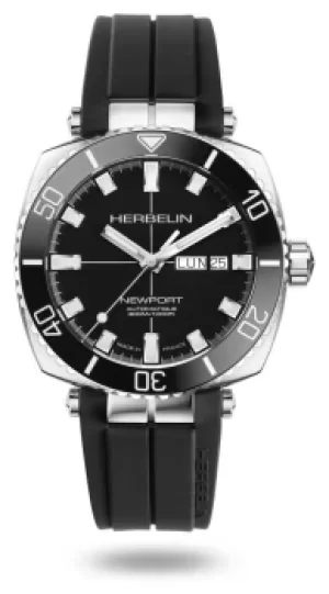 image of Michel Herbelin 1774/AN14CA Newport Diver Black Rubber Strap Watch