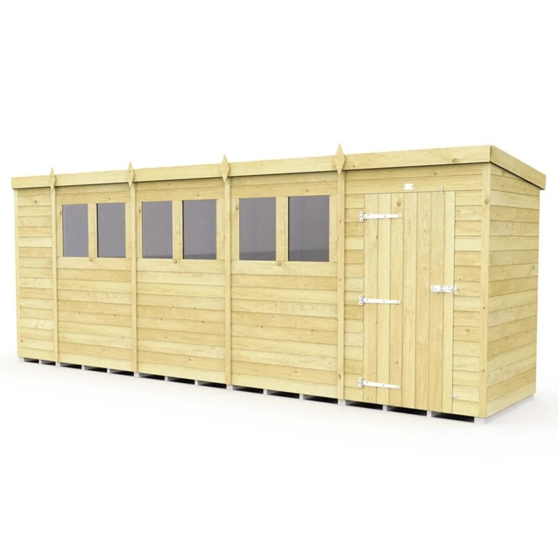 Image of Buttercup Farm 18 x 4 Feet Pent Shed - Single Door W/ Windows - L118 x W533 x H201cm in Brown Brown Unisex