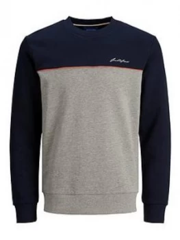 Image of Jack & Jones Junior Boys Colourblock Crew Sweat - Navy, Size 12 Years