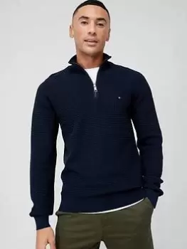 Image of Tommy Hilfiger Spring Grid Quarter Zip Jumper - Navy, Size 2XL, Men
