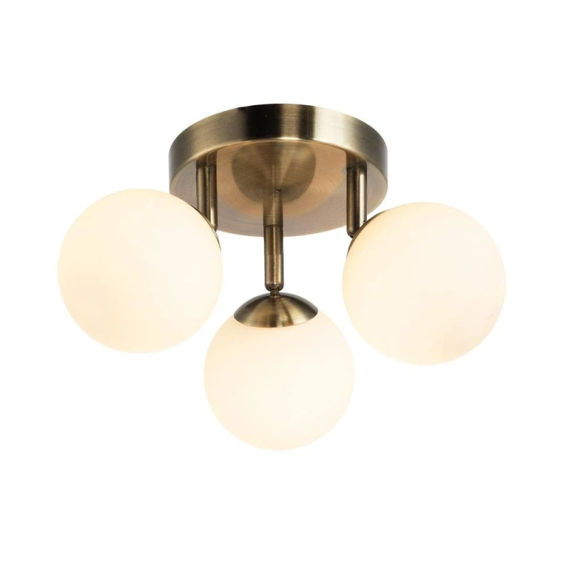Image of Happy Homewares Modern Triple Opal Glass Globe IP44 Rated Bathroom Metal Ceiling Light in Metallic Gold Metallic Gold Unisex