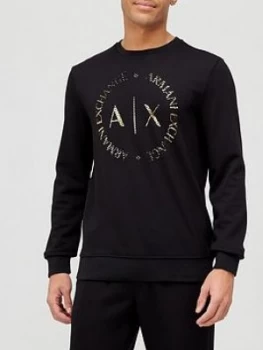 Image of Armani Exchange Gold AX Circle Logo Sweatshirt Black Size 2XL Men