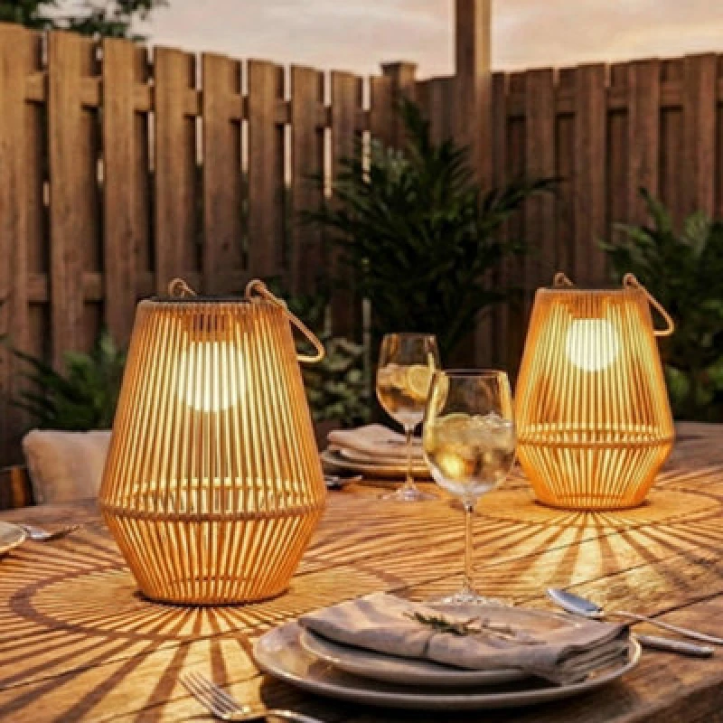 Image of OUTSUNNY Rattan Hanging Solar Lights Outdoor Garden Lantern Set of 2, Brown Brown Unisex