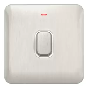 image of Schneider Electric Lisse Screwless Deco - Single Light Switch, Double Pole, 20AX, GGBL2011WSS, Stainless Steel with White Insert