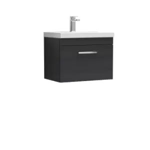 image of Nuie Athena 600 Wall Hung Single Drawer Vanity & Thin-edge Basin - Black Woodgrain