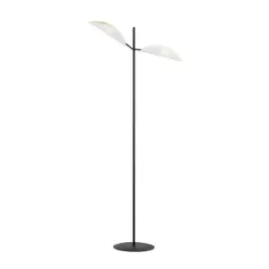 Image of Emibig Vene Black Multi Arm Floor Lamp with White, Gold Fabric Shades, 2x E14