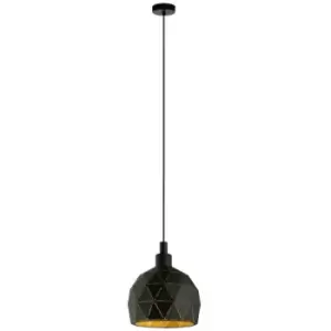 image of Roccaforte Dome Pendant Ceiling Light Black, Gold - Eglo