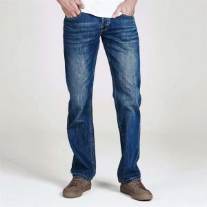 Image of Firetrap Leather Belt Mens Jeans - Reg Mid Wash