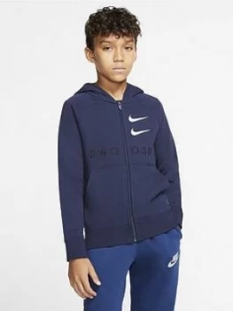 Image of Nike Sportswear Older Boys Swoosh Full Zip Hoodie - Navy Size M 10-12 Years