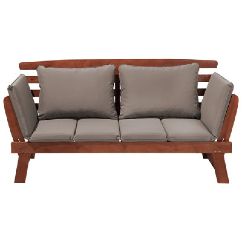 Image of Beliani Garden Bench With Cushion Portici 210 Cm Eucalyptus Wood Dark Brown/ Taupe