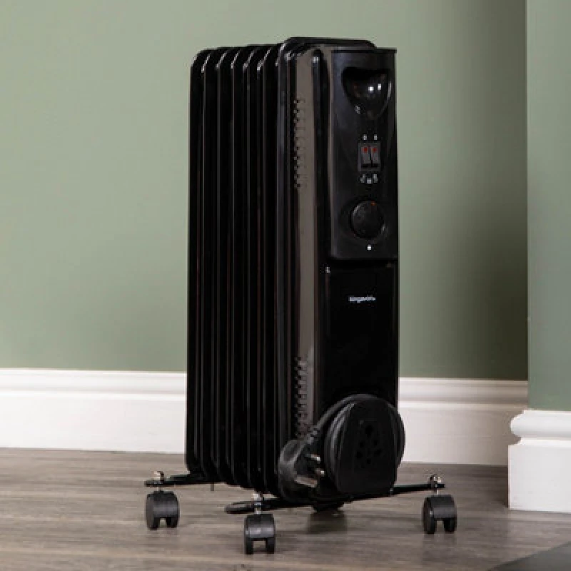 Image of Samuel Alexander 1500W 1.5Kw 7 Fin Slim Line Black Oil Filled Radiator Heater