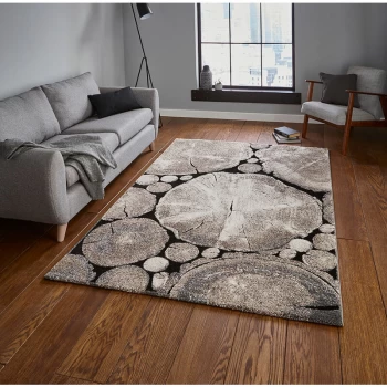 Image of Woodland Think 6318 Beige Black 120cm x 170cm Rectangle - Beige and Black
