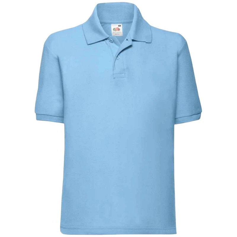 Image of Fruit of the Loom Poly Cotton Pique Polo Shirt in Baby Blue Size: 12-13 Years Baby Blue Unisex 12-13 Years