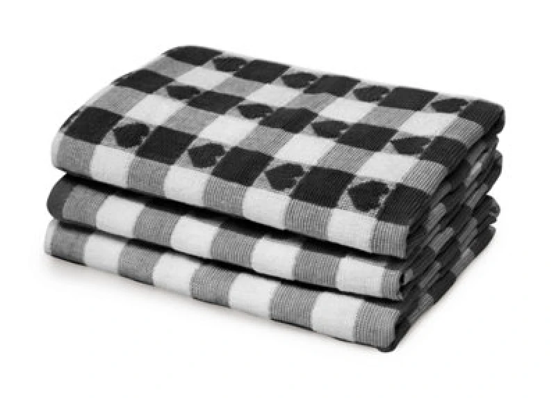 Image of Kitchen Trends Jacquard Hearts Pattern Easy Care Tea Towels, Pack of 3 in Black Size: 3 Pack Black Unisex 3 Pack