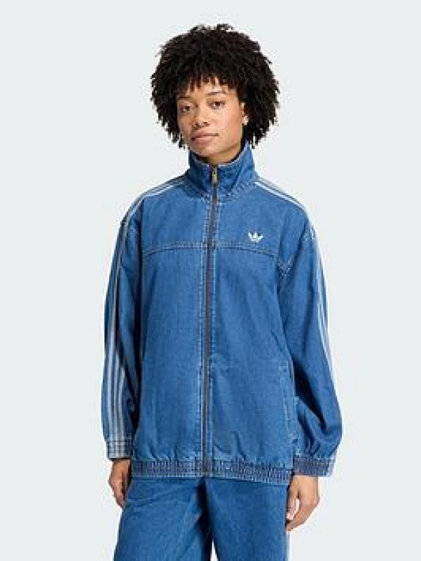 Image of adidas Originals Womens Firebird Denim Tracksuit Top Blue female 16 (XL)