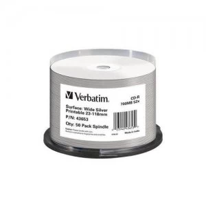 image of Verbatim CD-R Wide Silver Inkjet Printable No ID Brand