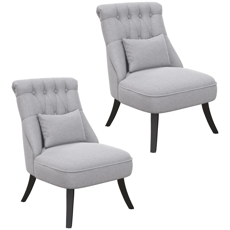 Image of HOMCOM Fabric Single Sofa Dining Chair Tub Chair Upholstered W/ Pillow Solid Wood Leg Home Living Room Furniture Set of 2 Grey Aosom UK