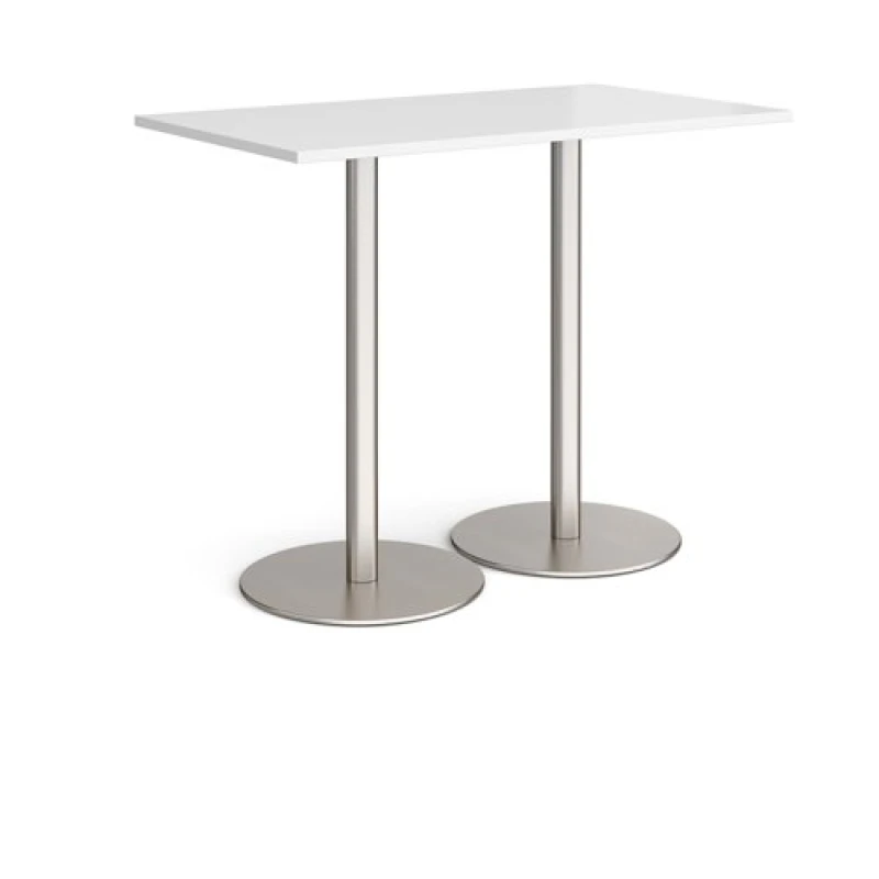 Image of Monza Monza rectangular poseur table with flat round brushed steel bases 1400mm x 800mm - white White MPR1400-BS-WH