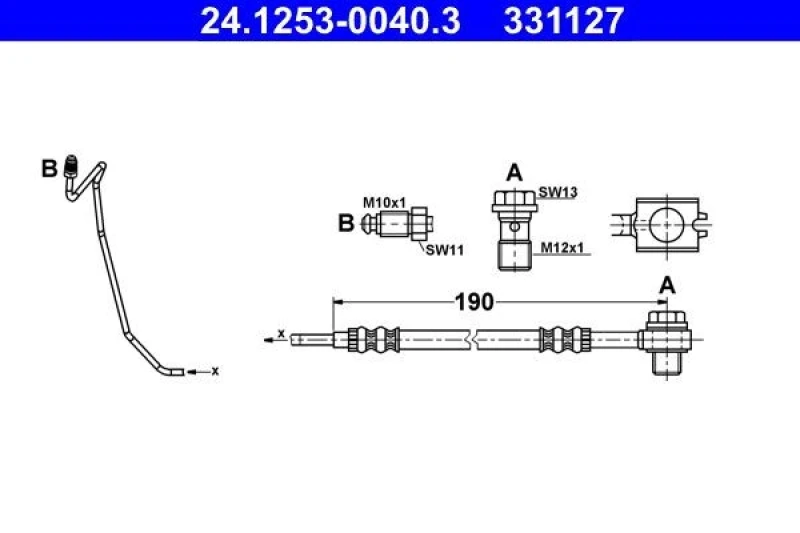 Image of ATE 24.1253-0040.3 Brake Hose with banjo bolt, with pipe Brake Hose (83)