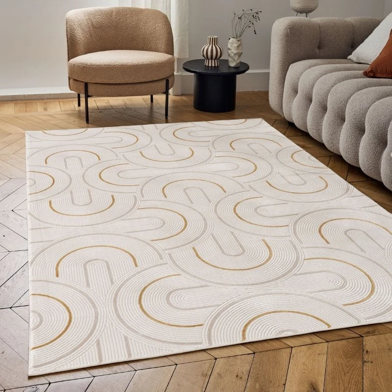 Image of THE RUGS Carmel Modern Area Rugs & Runners Arch Design Soft Pile in Gold Size: 80cm x 300cm Gold Unisex 80cm x 300 cm