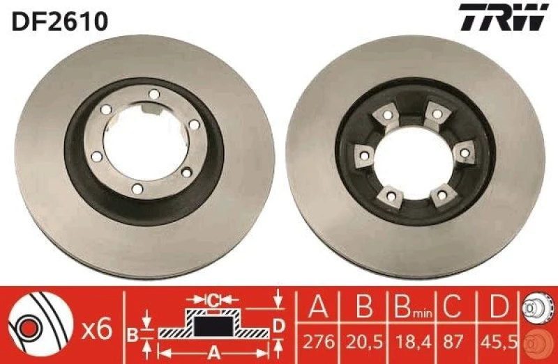 Image of TRW DF2610 Brake disc Vented, Painted Brake Disc (82)