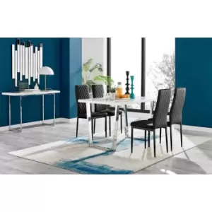 Image of Furniture Box Kylo White High Gloss Dining Table and 4 Black Milan Black Leg Chairs