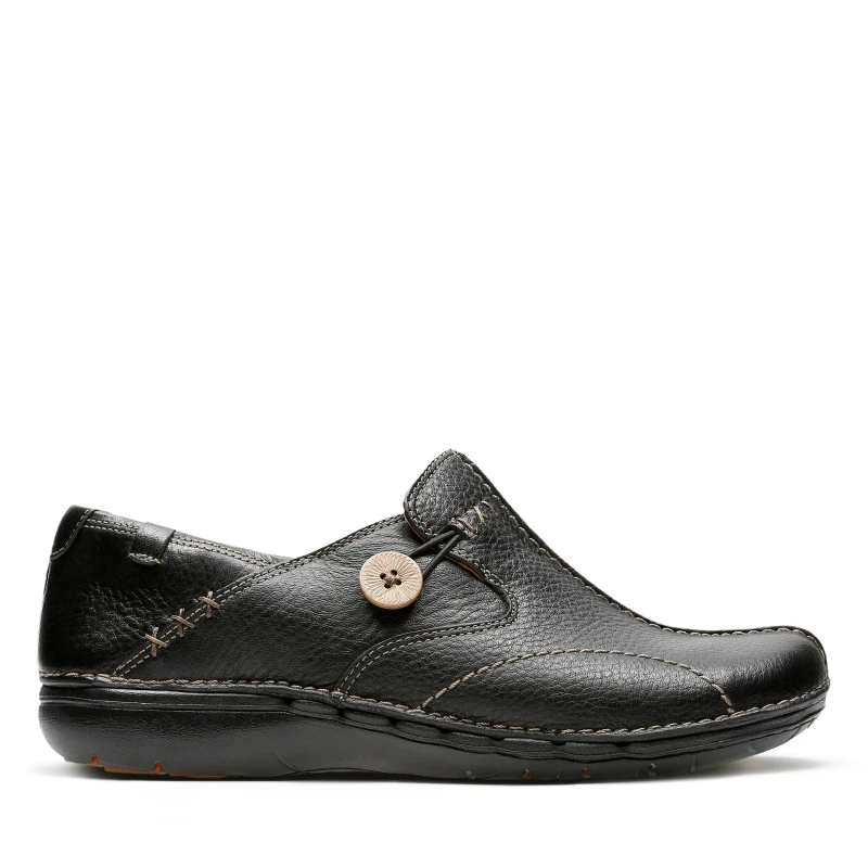 Image of (Black, UK 8) Ladies Clarks Un Structured Slip On Shoes Un Loop - E Fit