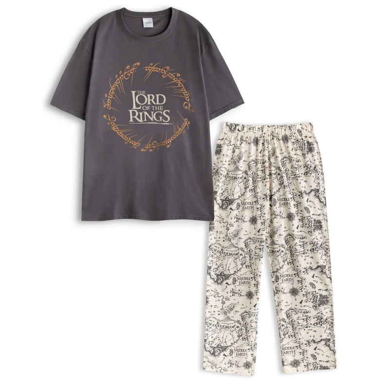 Image of Lord of the Rings Lord of the Rings Men Short Sleeve Long Leg Pyjama Set in Black Size: Small Black S Male 5063203281770
