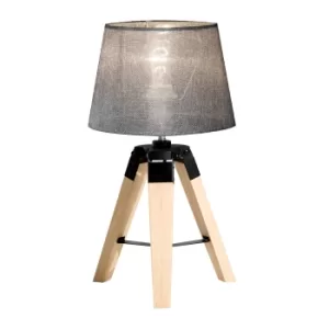 Image of HOMCOM Wooden Tripod Table Lamp for Side, Desk or End Table with E27 Bulb Base（Grey Shade)