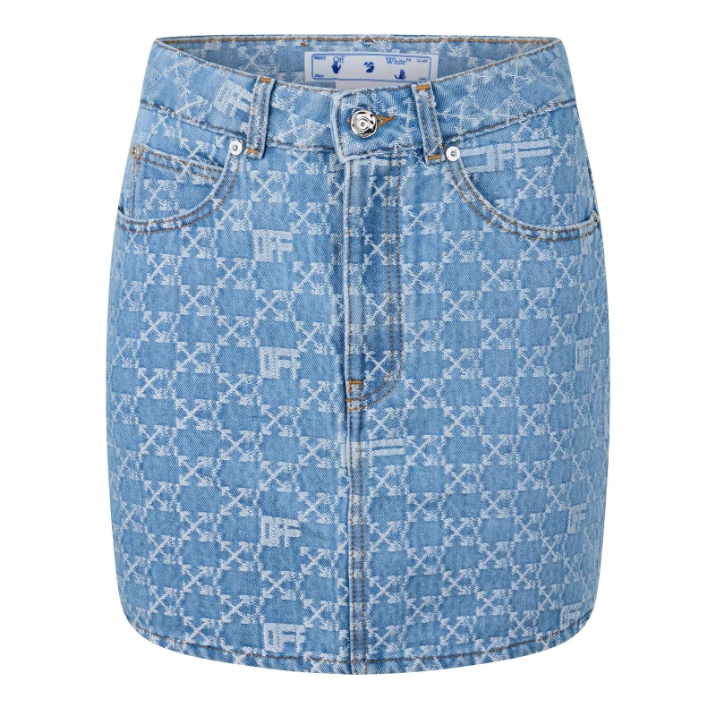 Image of Off White Womens Mono Arrow Logo Mini Skirt Light Blue female 6 (2XS)