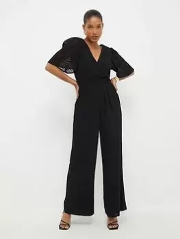 Image of Dorothy Perkins Chiffon Dobby Shirred Waist Jumpsuit - Black, Size 16, Women