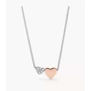 Image of Fossil Womens Sutton Duo Hearts Two-Tone Stainless Steel Necklace - Silver