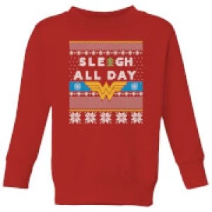 Image of Wonder Woman 'Sleigh All Day Kids Christmas Sweatshirt - Red - 9-10 Years
