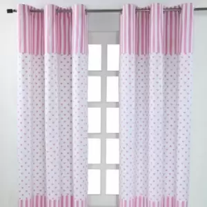 Image of Homescapes - homecapes Pink Love Hearts Ready Made Eyelet Curtain Pair, 137 x 228cm Drop - Pink
