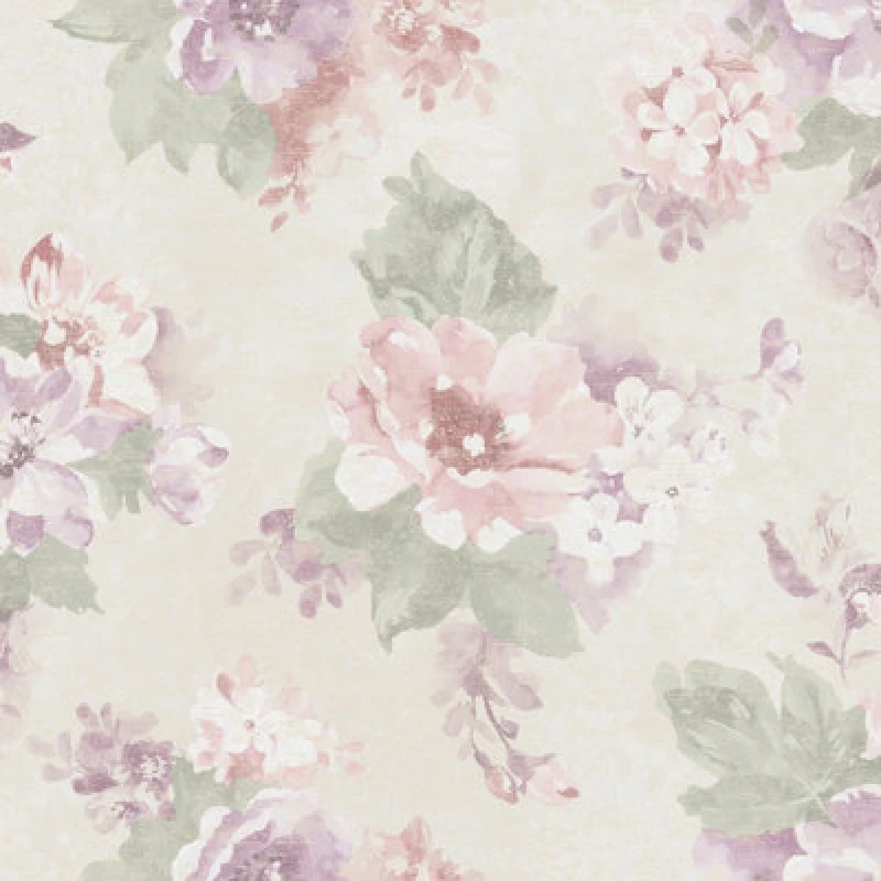 Image of Galerie Country Cottage Purple Green Cream Vintage Bloom Smooth Wallpaper