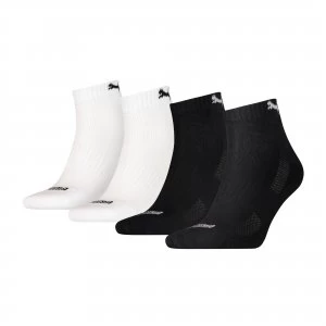 Image of PUMA Cushioned Quarter 4P Unisex Ecom Socks, Black/White, size 6-8, Clothing