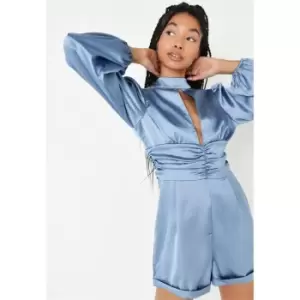 Missguided Neck Cut Out Playsuit Satin - Blue