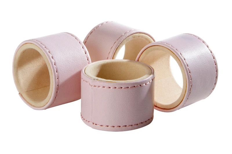 Image of Premier Housewares Coloured Leather Effect Set Of Four Faux Leather Pink Napkin Rings Pink unisex