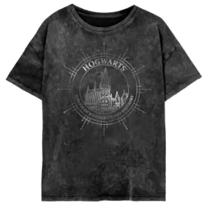 Image of Harry Potter Womens/Ladies Hogwarts Constellation Acid Wash T-Shirt (L) (Black)
