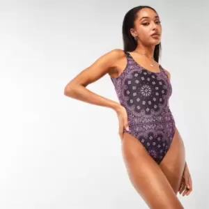 image of Missguided Paisley Print Scoop Neck Low Back Swimsuit - Black