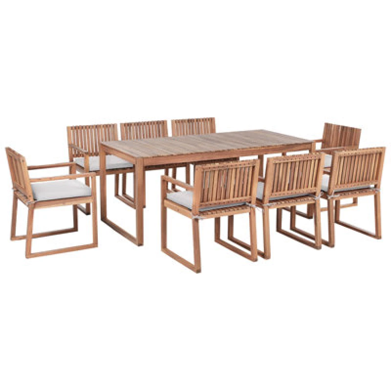 Image of Beliani Garden Dining Set 8 Seater Sassari Premium With Cushions Certified Acacia Wood Light Beige