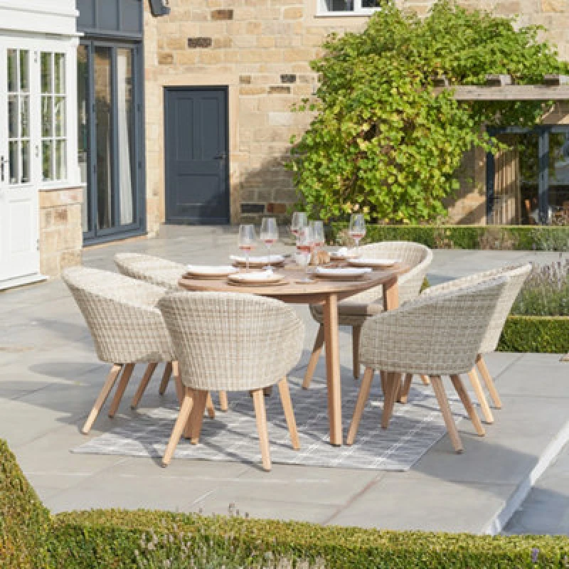 Image of Pacific Lifestyle Cabon Acacia Wood And Pu Rattan Outdoor 6 Seater Dining Set