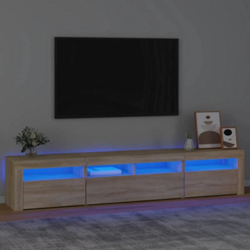 Image of vidaXL TV Cabinet with LED Lights Sonoma Oak 210x35x40 cm, Brown 3152732