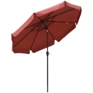 image of Outsunny 2.7M Patio Umbrella Garden Parasol With Crank Ruffles 8 Ribs - Wine Red